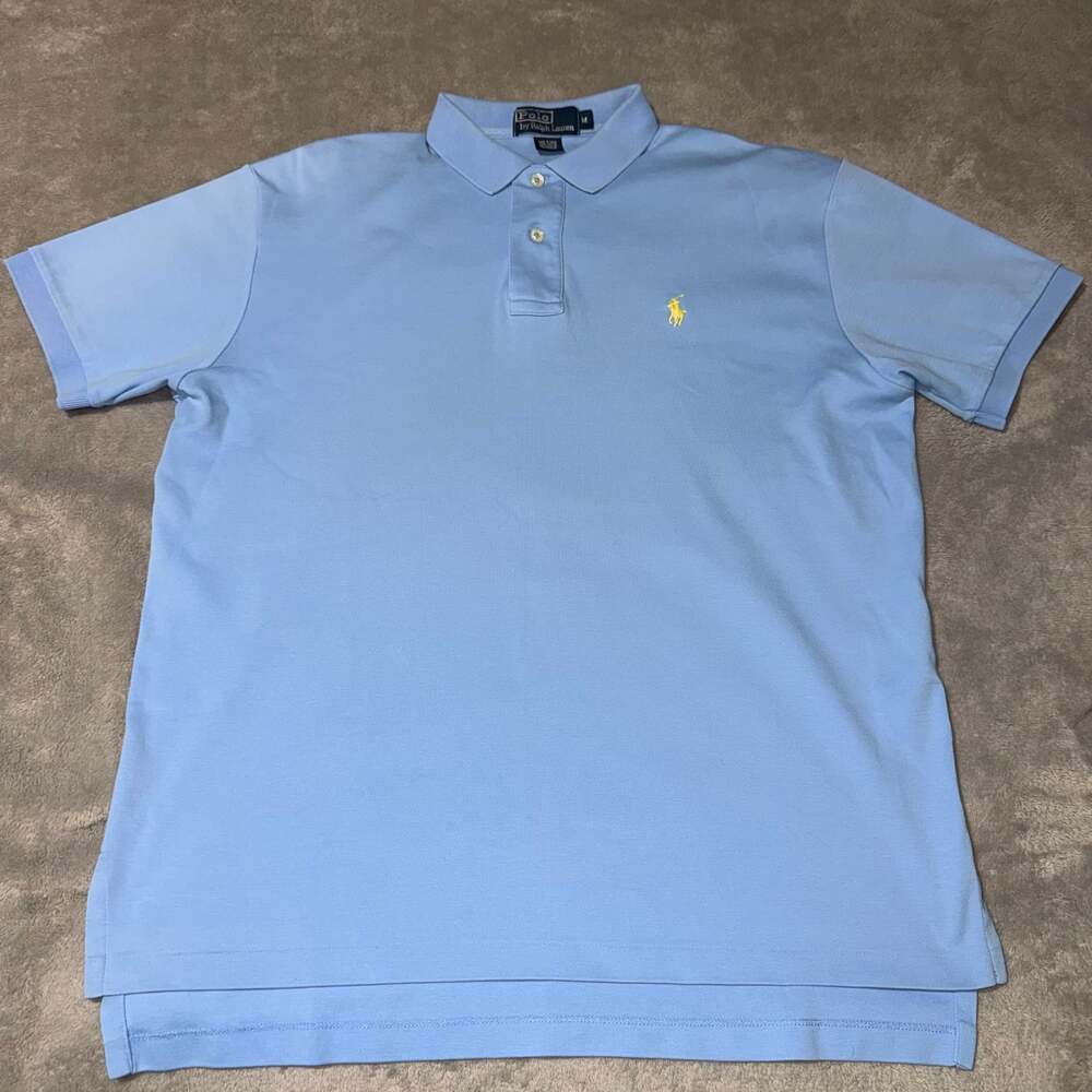 Polo Ralph Lauren Light Blue Short Sleeve Jersey Polo Shirt Yellow Pony Logo